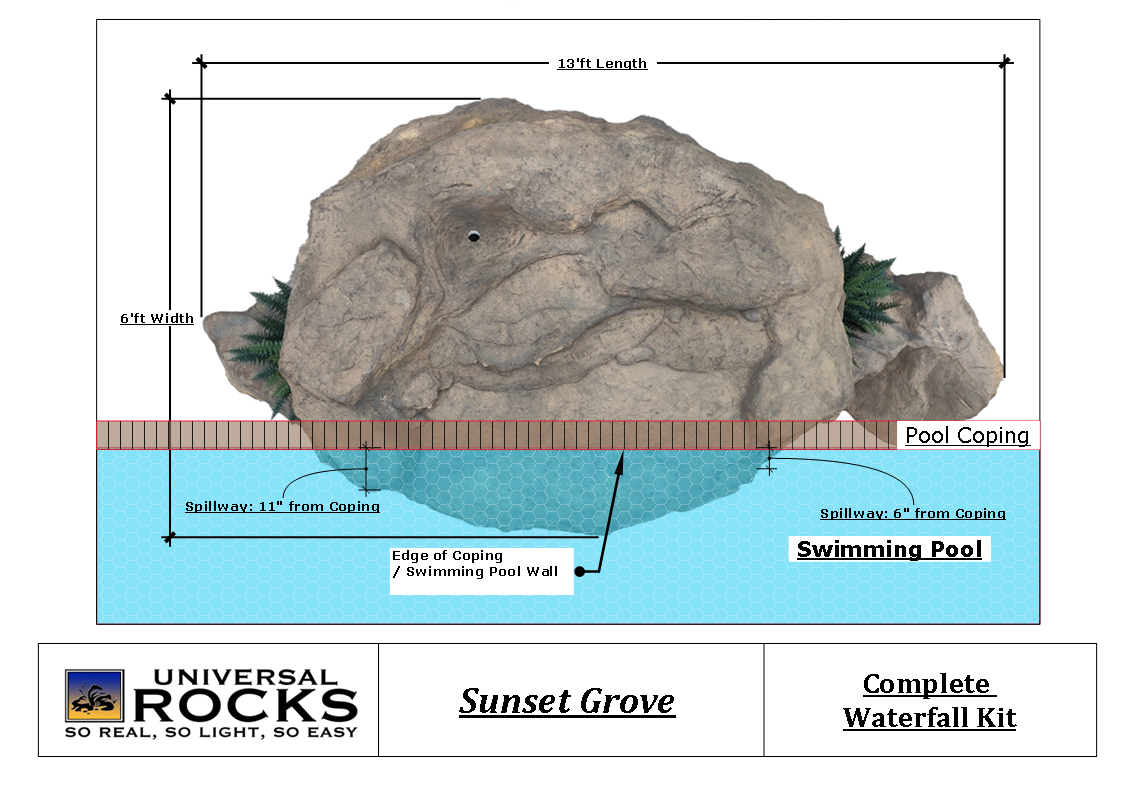 Photo of Sunset Grove - Complete Swimming Pool Waterfall Kit by Universal Rocks - Marquis Gardens